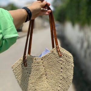 کیف رافیا مدل لاله با دسته چرمی